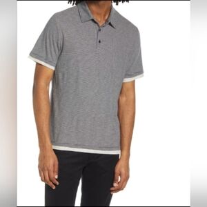 Vince striped double layer polo Short Sleeve Black Men's Large